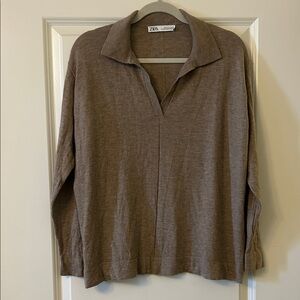 Zara Taupe Lightweight wool/nylon/yak blend sweater medium